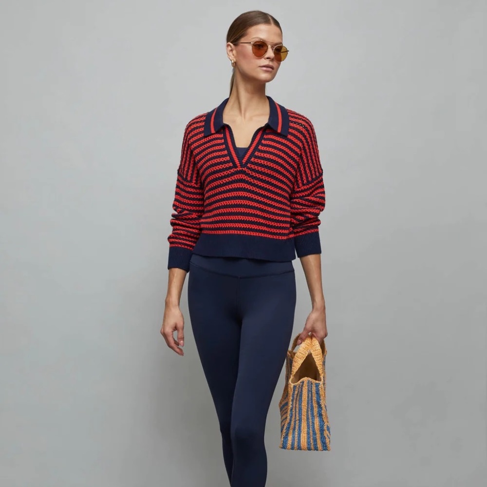 525 Striped Cotton V-Neck Knit Sweater - Size Small